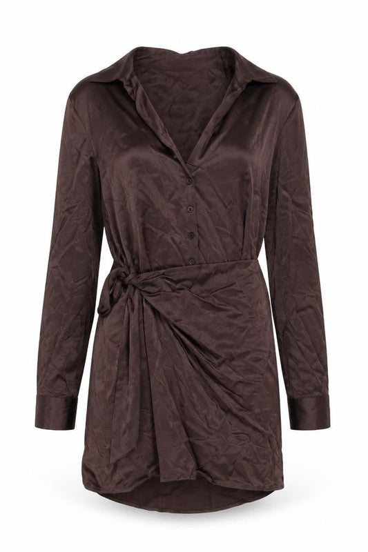 Zara Women's Brown V-Neck Long Sleeve Dress Size 8