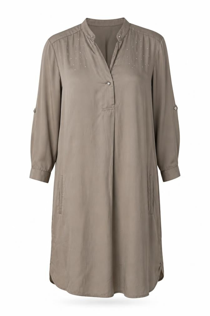 Mango Women Brown S Shirt Dress, Long Sleeve, Henley Neck