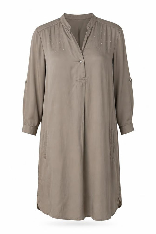 Mango Women Brown S Shirt Dress, Long Sleeve, Henley Neck