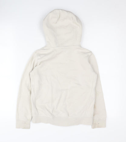 Back view of Nike girls’ beige pullover hoodie with pink logo, size S