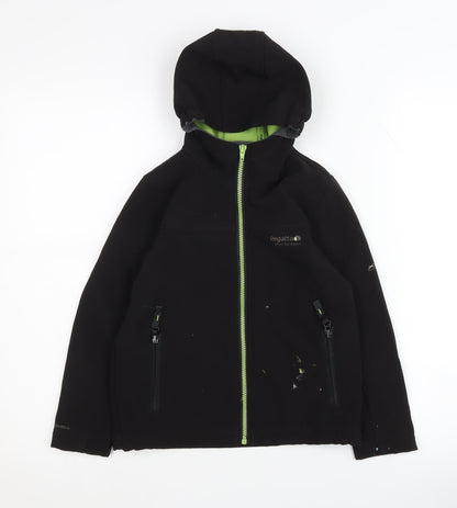 Additional front view of Regatta boys’ black softshell jacket, 7-8 years, hooded, casual