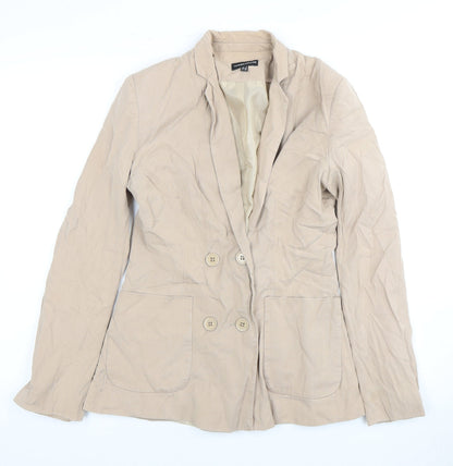 Warehouse Women Beige Double-Breasted Blazer, Size 8