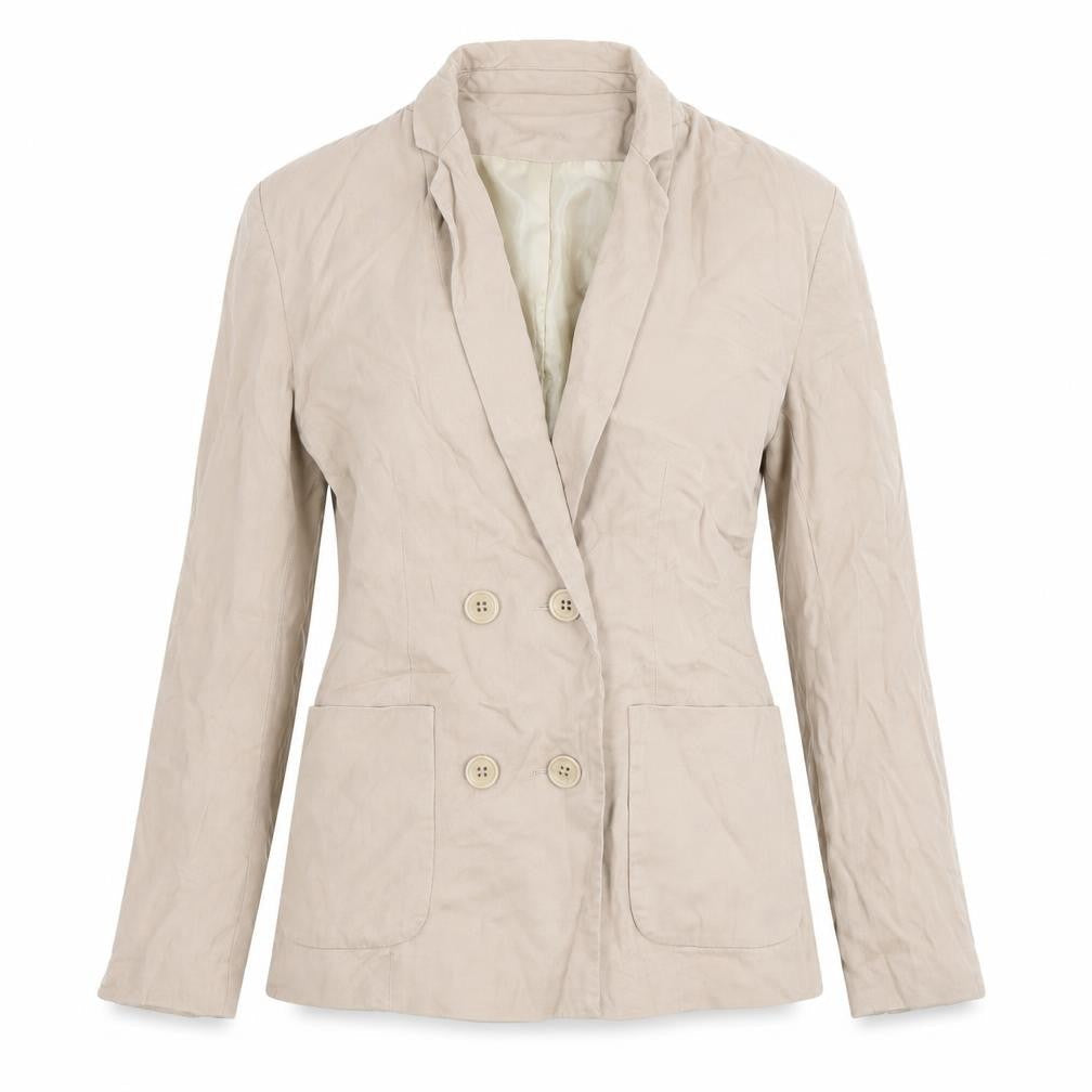 Warehouse Women Beige Double-Breasted Blazer, Size 8