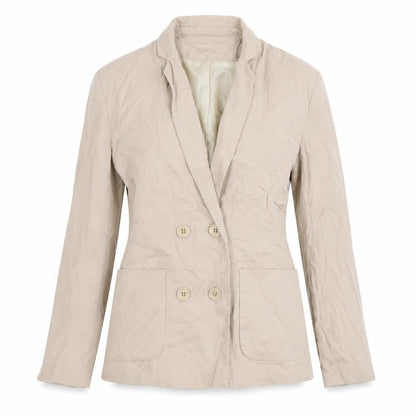 Warehouse Women Beige Double-Breasted Blazer, Size 8