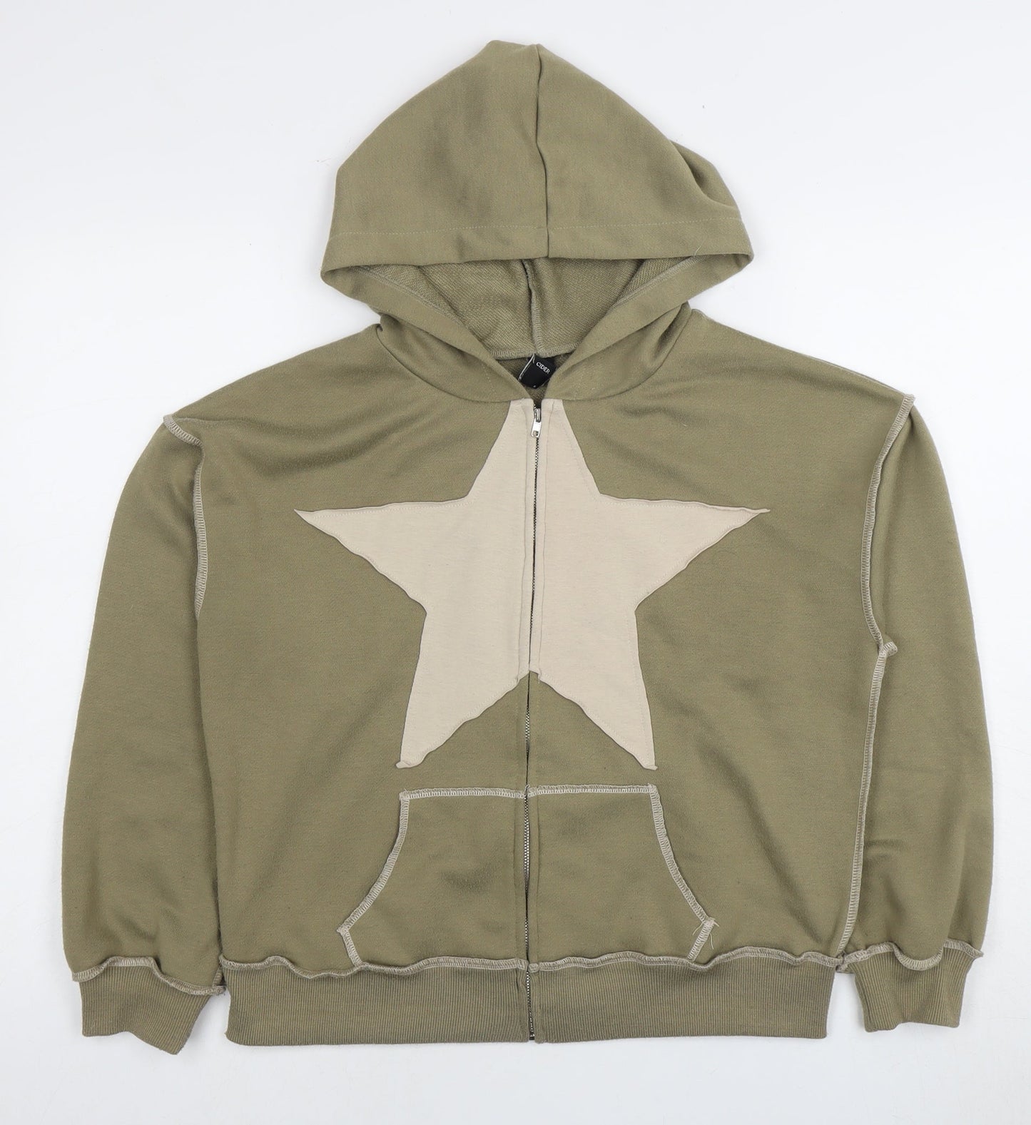 Cider Women's Green Full Zip Hoodie, Star Design, Size S