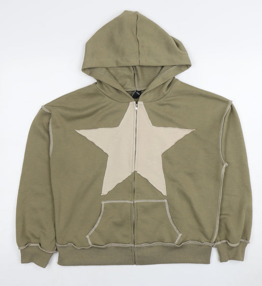 Cider Women's Green Full Zip Hoodie, Star Design, Size S