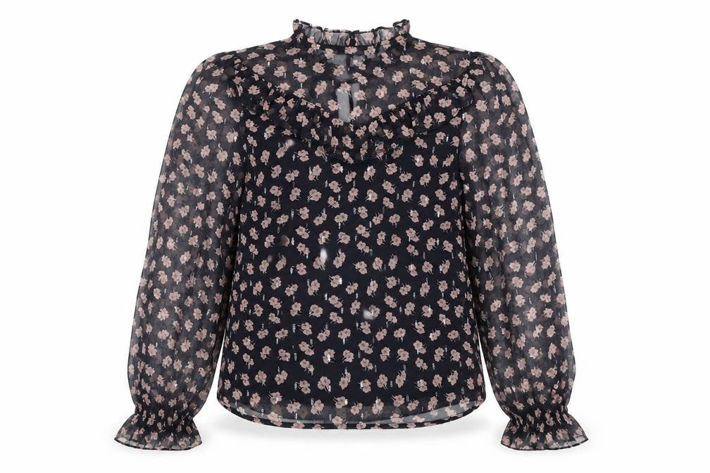 New Look Women's Black Floral High Neck Blouse Size 6