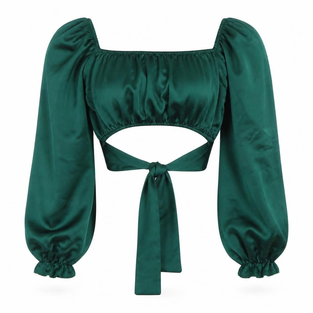 Zino Women's Green Balloon Sleeve Crop Top Size 10