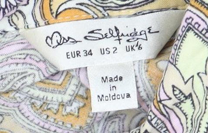 Close-up detail of Miss Selfridge Women's Multicoloured Button-Up Paisley Shirt, size 6