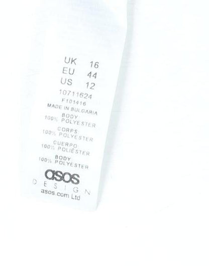 Close-up detail of Asos Design Women's Beige Mock Neck Top, size 16
