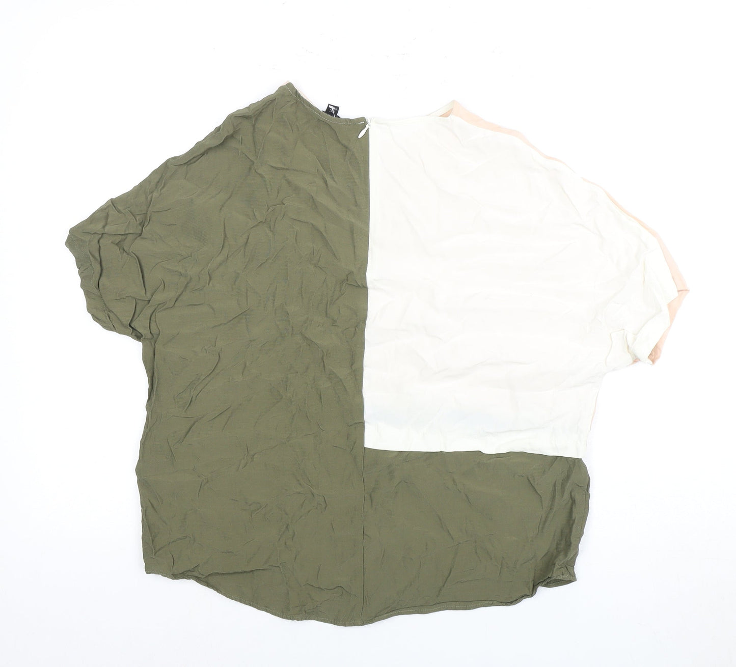 Topshop Women's Green Beige Colourblock Blouse, Size 8