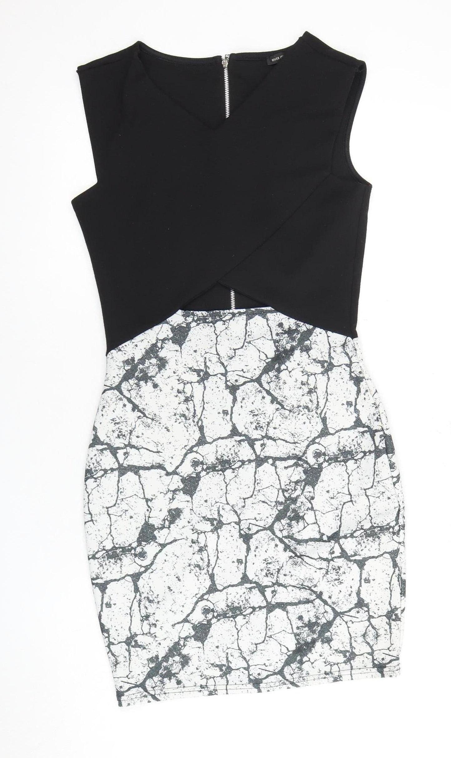 River Island Women’s Black & White Bodycon Dress Size 10