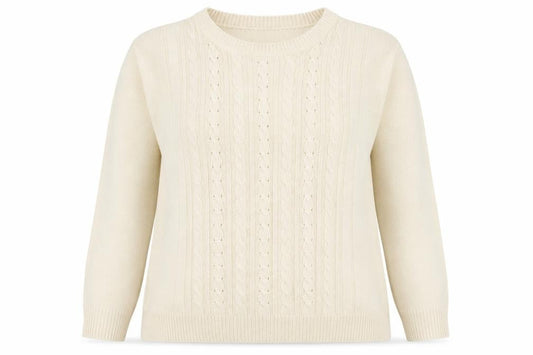 Berkertex Women's Beige Cable-Knit Pullover Jumper