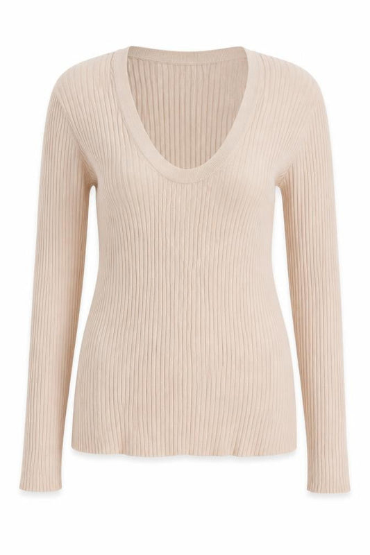 Another Stories Women's Beige V-Neck Knit Blouse M