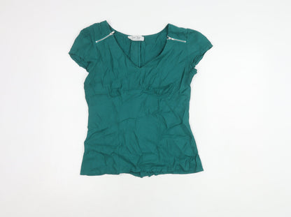 Oasis Green V-Neck Short Sleeve Women's Top