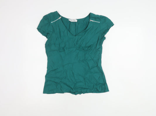 Oasis Green V-Neck Short Sleeve Women's Top
