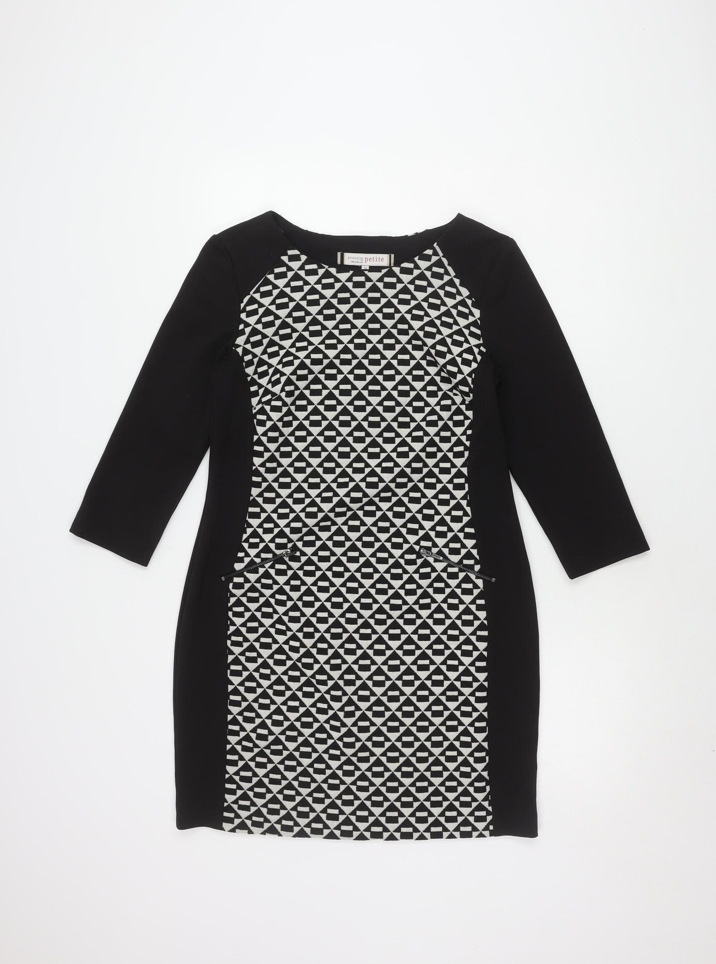 Principles Petite Black Geometric Sheath Dress, Size 12