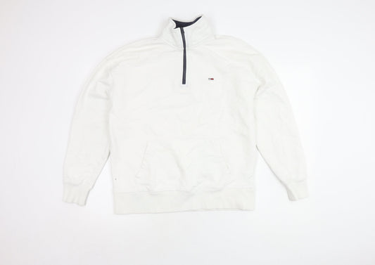 Tommy Jeans Men's White Sweatshirt S 1/2 Zip Logo