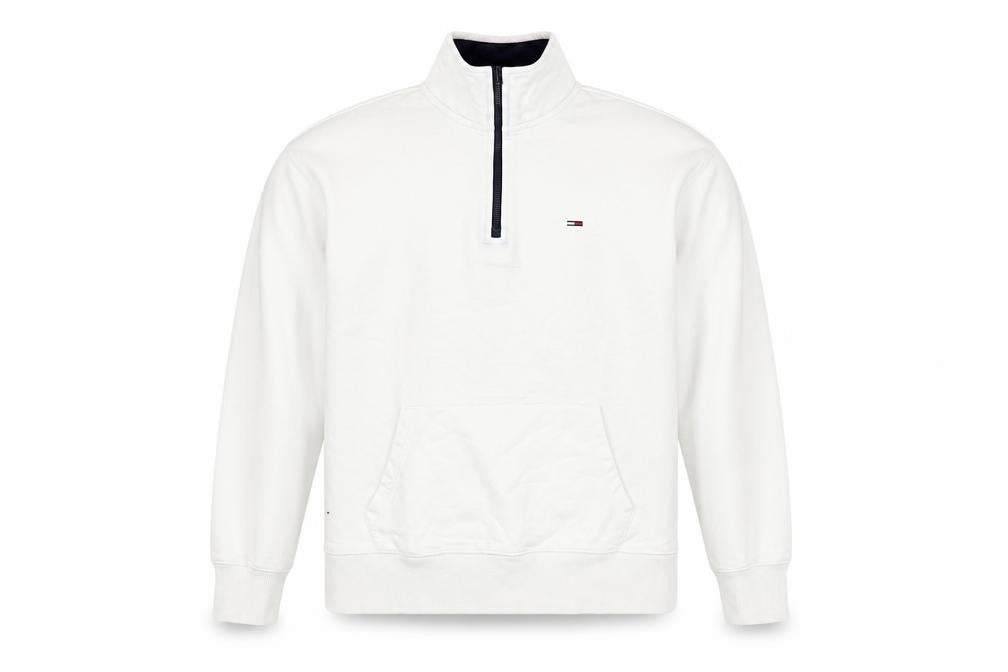 Tommy Jeans Men's White Sweatshirt S 1/2 Zip Logo