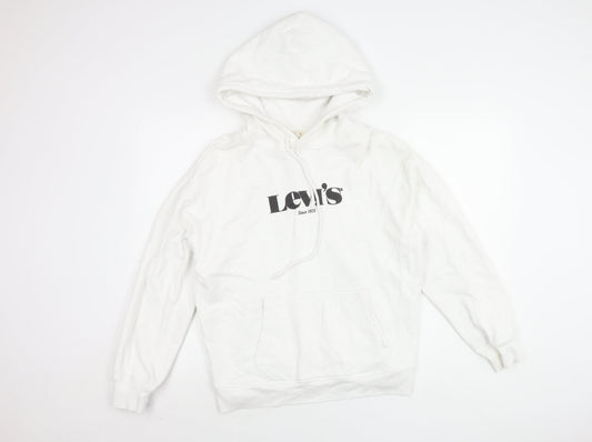 Levi's Men's White Hoodie M - Logo, Drawstring, Cotton