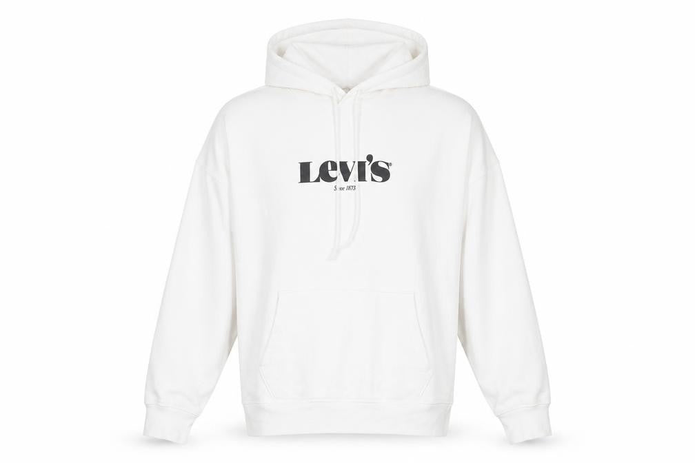 Levi's Men's White Hoodie M - Logo, Drawstring, Cotton