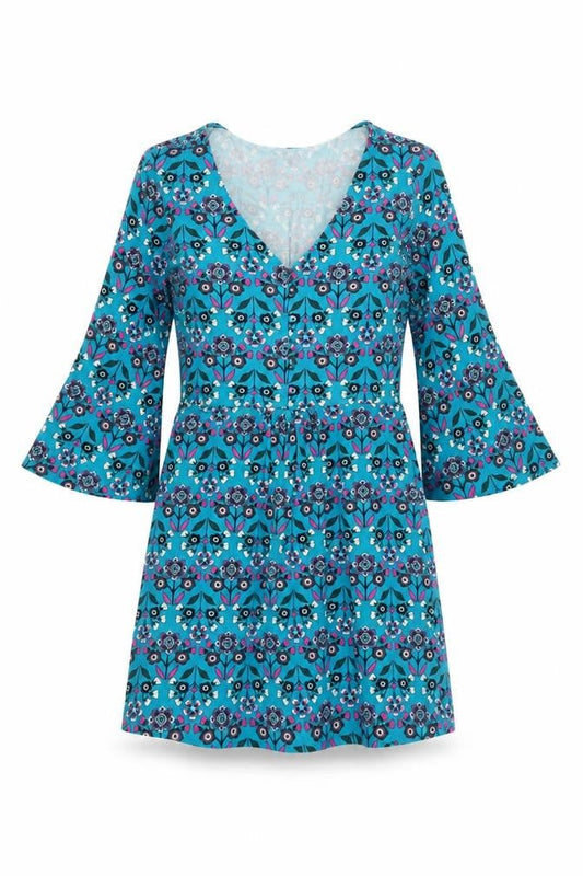Boden Women's Blue Floral Bell Sleeve Dress, Size 6