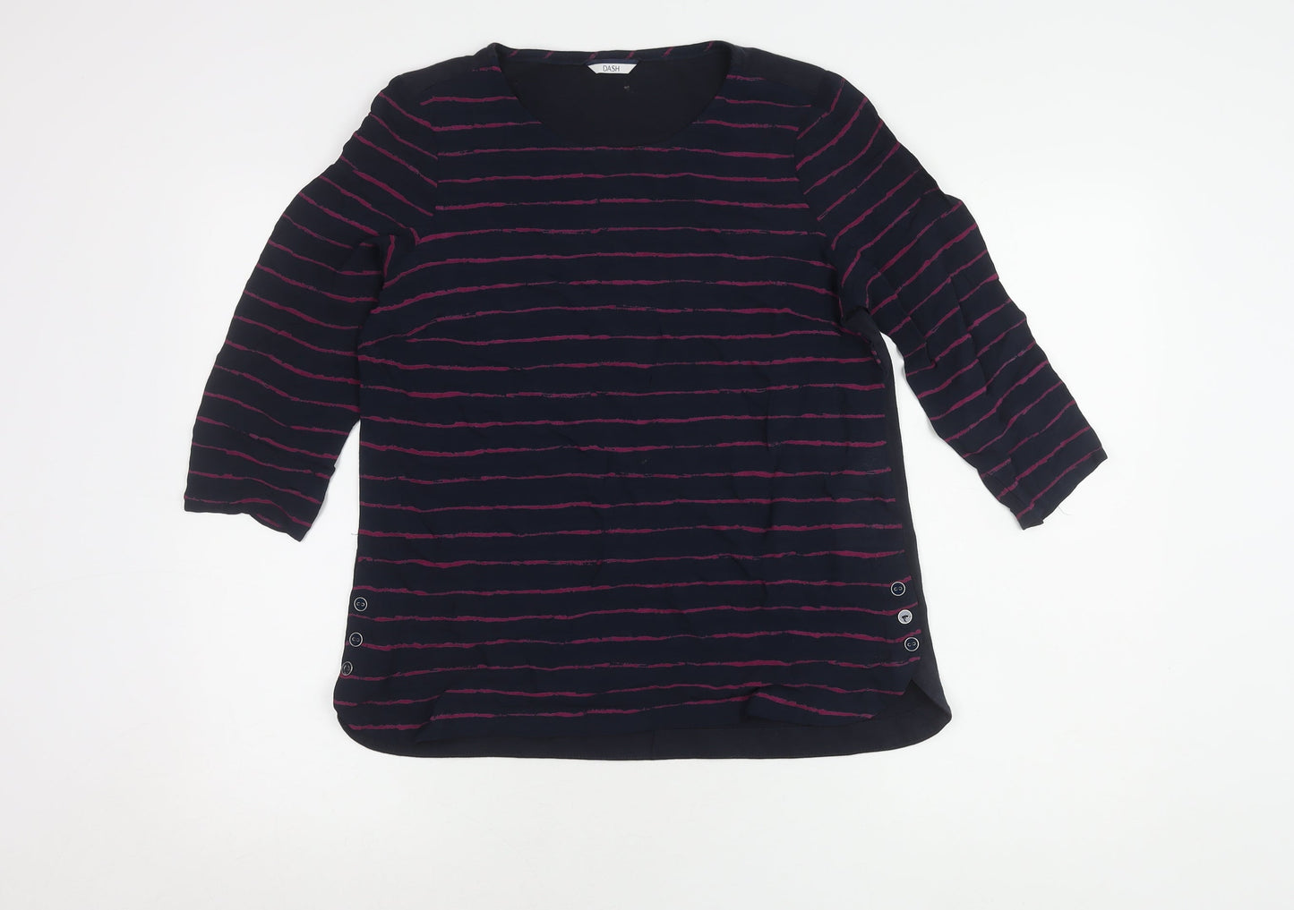 Dash Women's Blue Striped Blouse, Size 12, 3/4 Sleeve