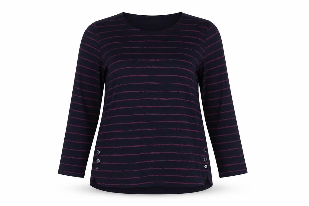 Dash Women's Blue Striped Blouse, Size 12, 3/4 Sleeve