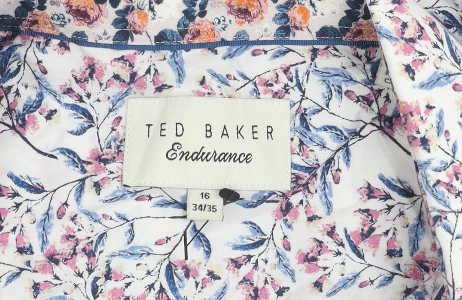 Ted Baker Men's Multicoloured Floral Button-Up Shirt, Size 16