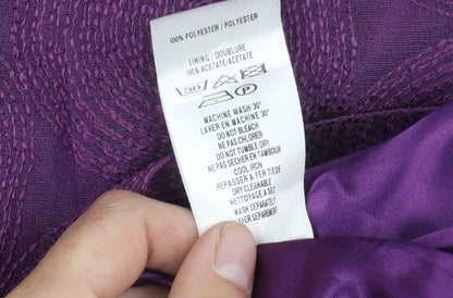 Brand and care label for Kaliko Women's Purple Geometric Dress, size 10
