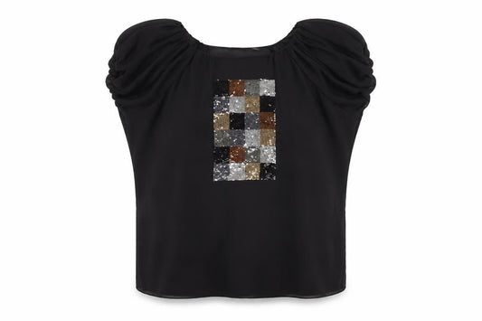 Ted Baker Women's Black Sequin Blouse, Size 10, Party-Ready