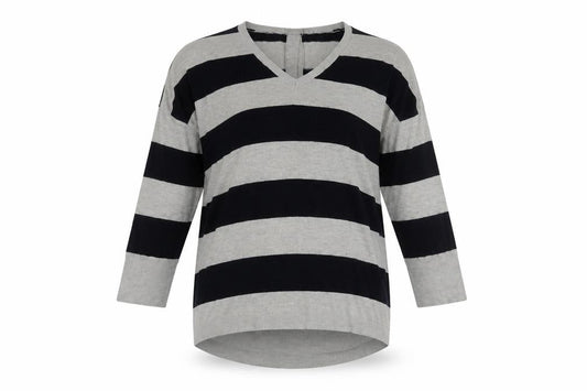 Oasis Women V-Neck Striped Cardigan in Grey Size M