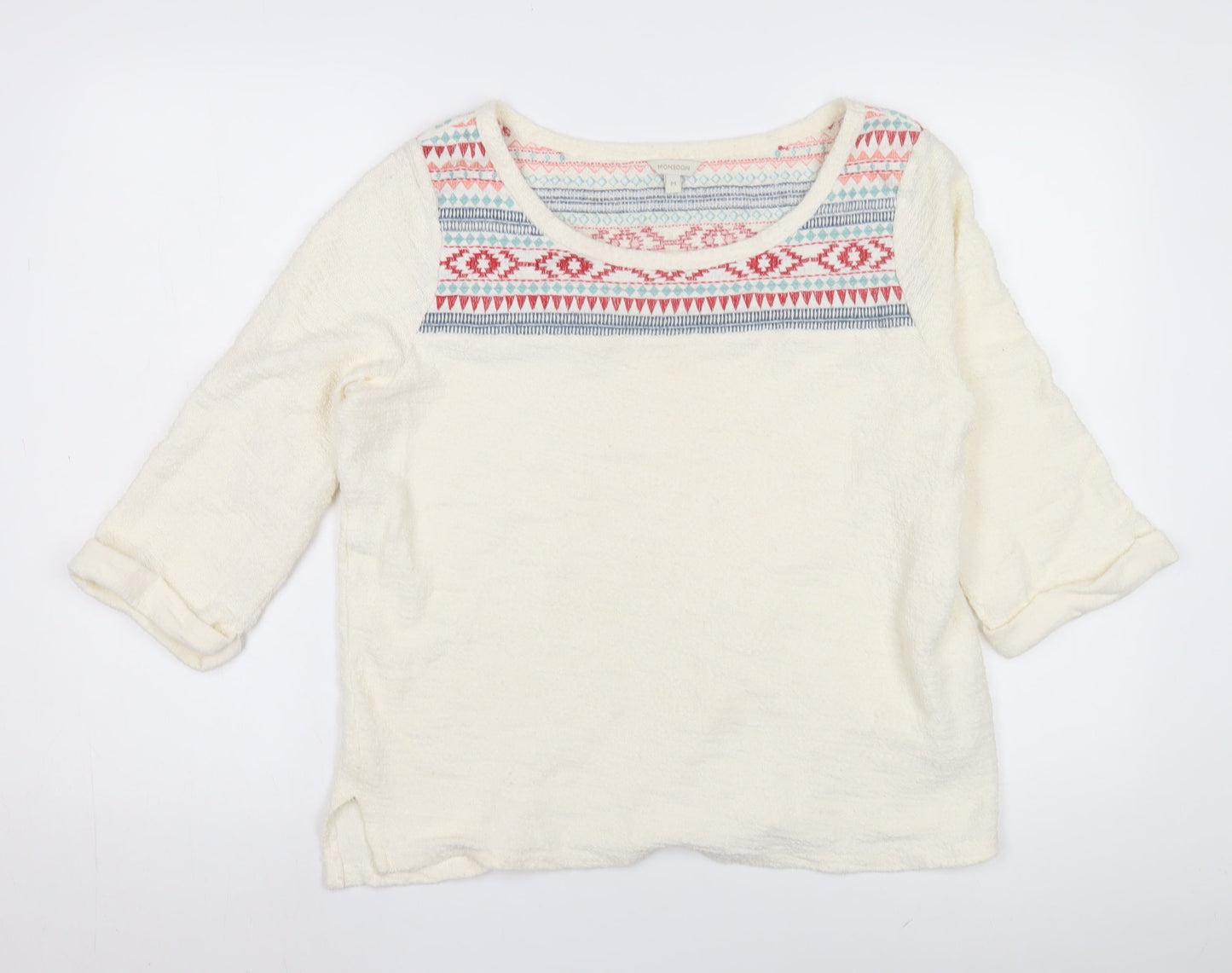 Monsoon Women's Ivory 3/4 Sleeve Embroidered Blouse M