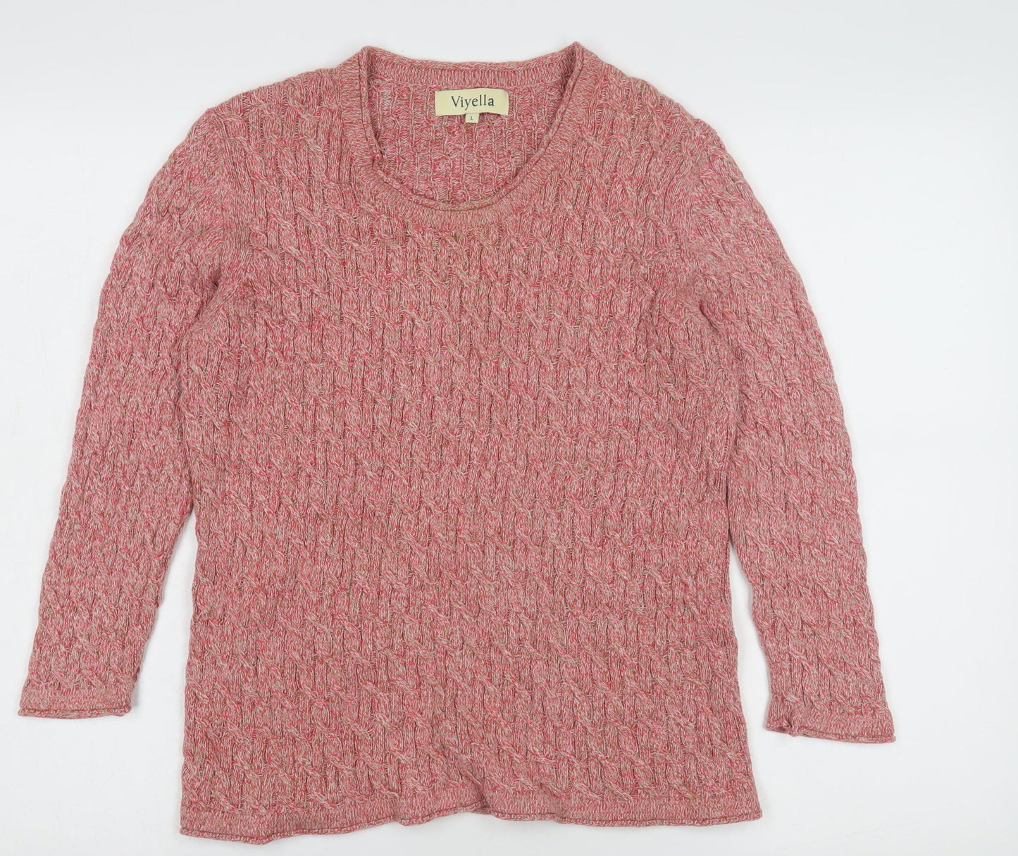 Viyella Women's Pink Cable Knit Pullover Jumper - Size L