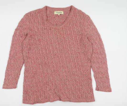 Viyella Women's Pink Cable Knit Pullover Jumper - Size L