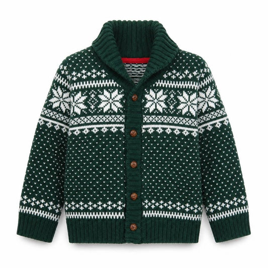 Tahari Green Knit Cardigan, Unisex Baby 9-12M, Fair Isle Winter