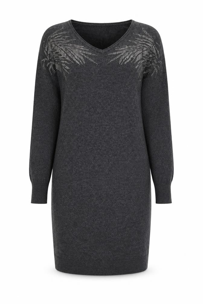 Monsoon Women's Grey Sequin Wool Jumper Dress S