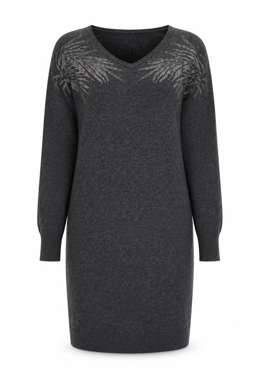 Monsoon Women's Grey Sequin Wool Jumper Dress S