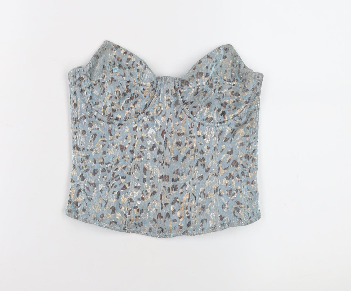 PrettyLittleThing Women Blue Animal Print Crop Top