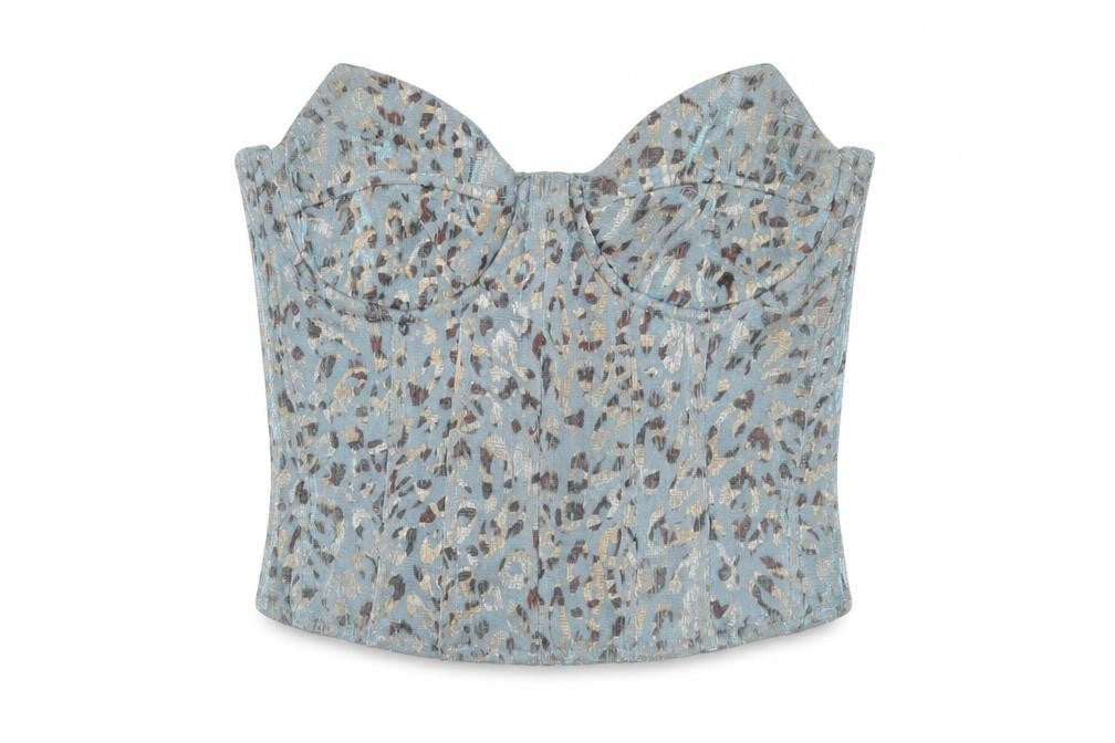 PrettyLittleThing Women Blue Animal Print Crop Top