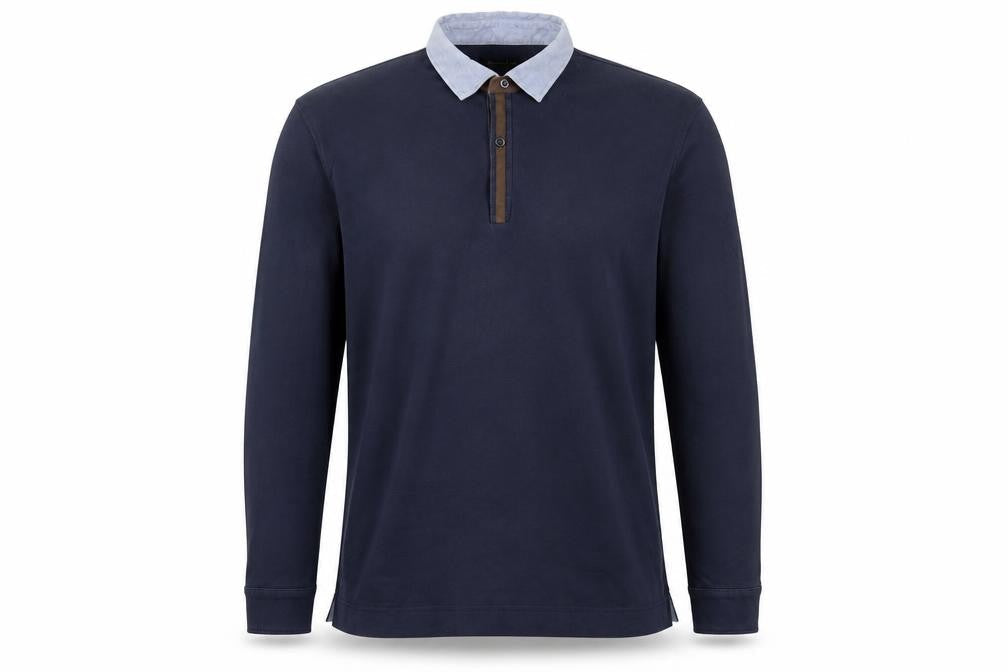 Massimo Dutti Men's Blue Cotton Long Sleeve Polo L