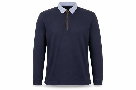 Massimo Dutti Men's Blue Cotton Long Sleeve Polo L