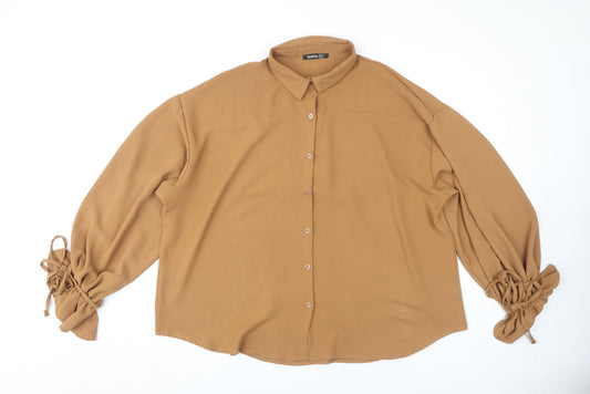 Boohoo Women's Brown Button-Up Blouse Size 16