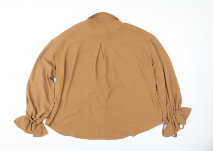 Boohoo Women's Brown Button-Up Blouse Size 16