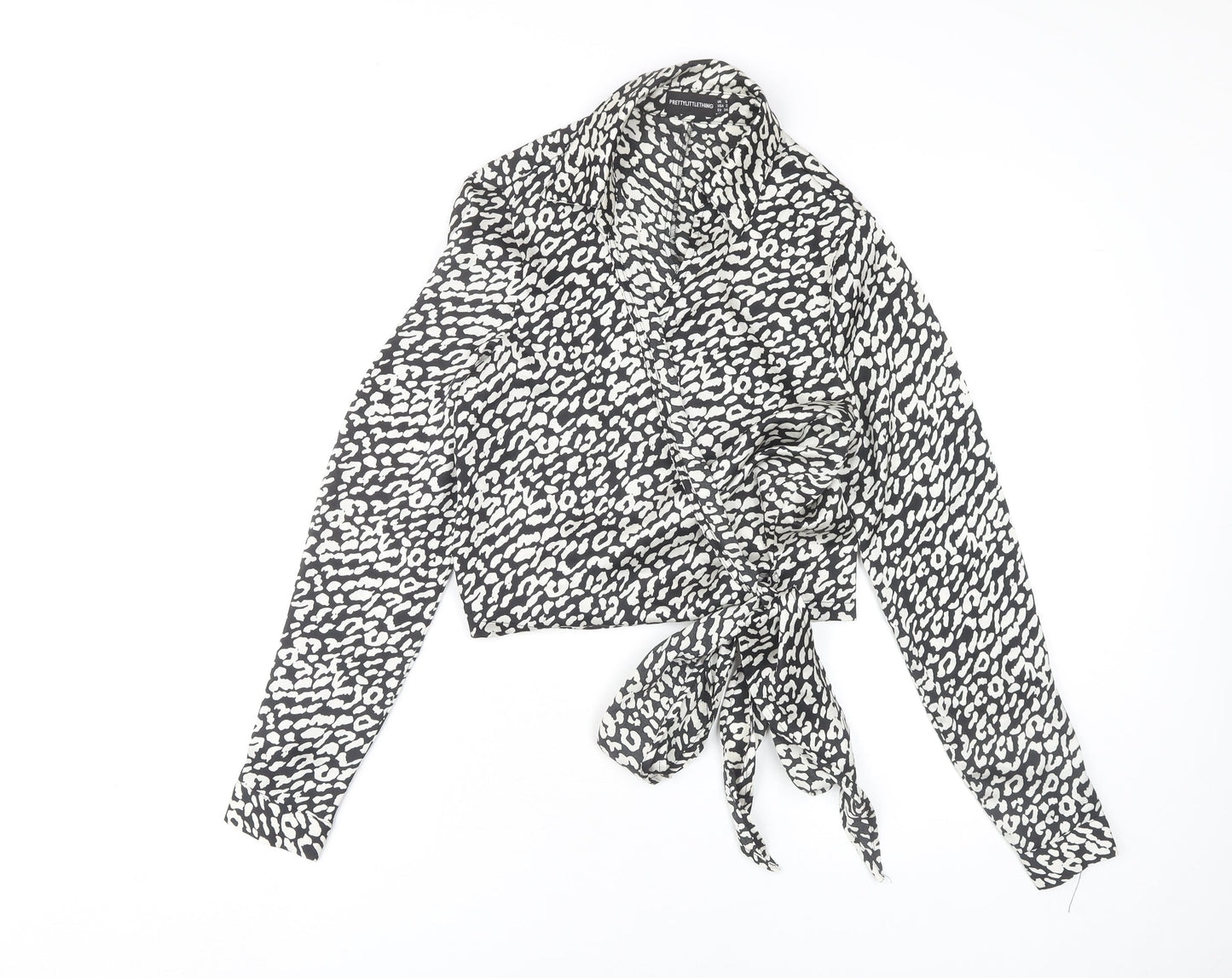 PrettyLittleThing Women's Black Animal Print Wrap Blouse Size 6