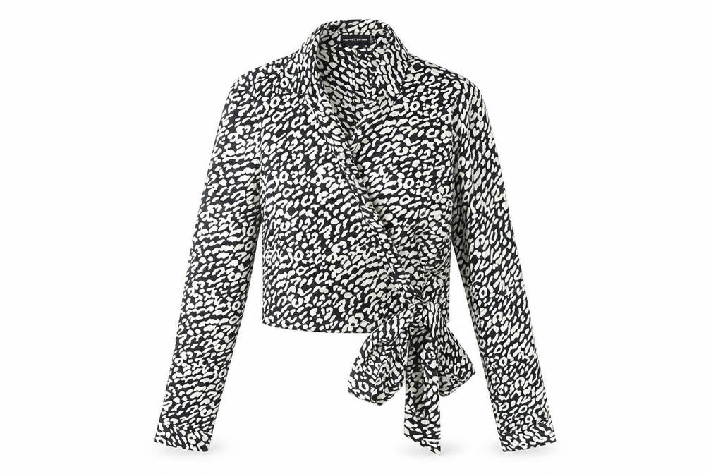 PrettyLittleThing Women's Black Animal Print Wrap Blouse Size 6