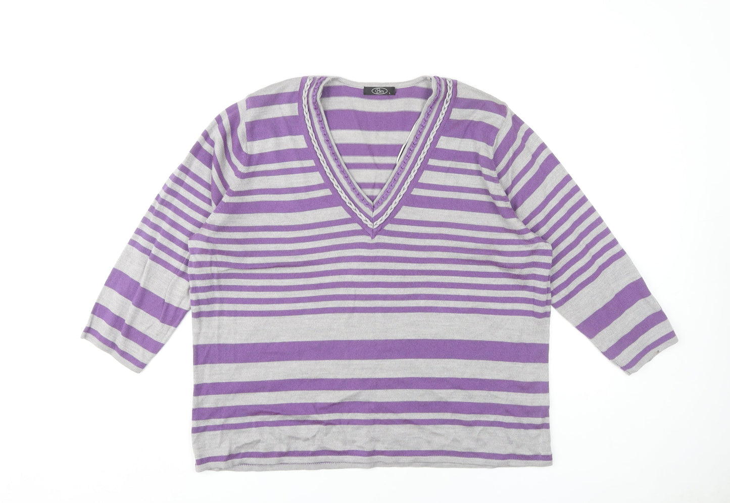 Bm Women's Purple Striped Pullover Jumper Size L