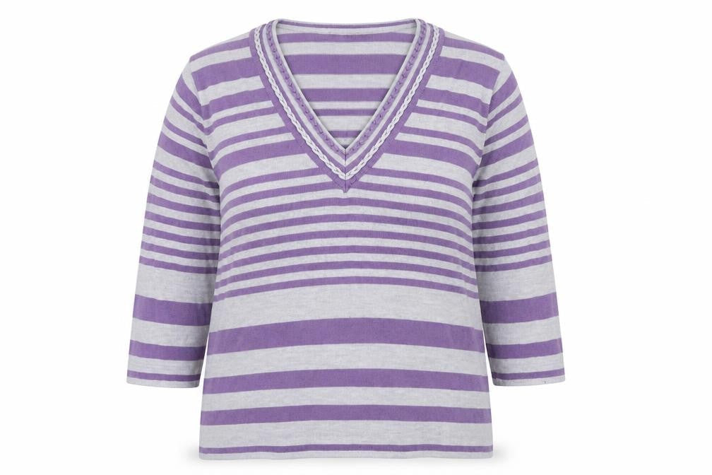 Bonmarché Women's Purple Striped Pullover Jumper Size L