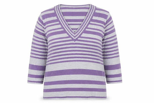 Bonmarché Women's Purple Striped Pullover Jumper Size L