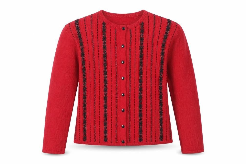 Lise J. Women's Red Cardigan L - Embroidered Knit